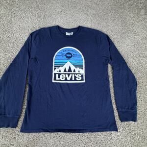 Levis Shirt Mens Large Blue White Scenic Mountain Graphic Print Long Sleeve